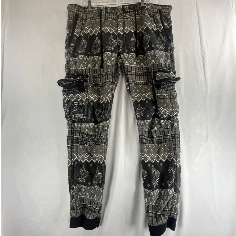 Decibel‎ Mens Bandana Print Cargo Jogger Pants Black Grey 42x31 Streetwear